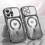 Custodia per telefono magnetica con cornice ondulata a forma di stella, diamante, galvanizzato, TPU, glitter e cuore., For iPhone 16 Pro, For iPhone 16