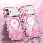 Custodia per telefono magnetica con cornice ondulata a forma di stella, diamante, galvanizzato, TPU, glitter e cuore., For iPhone 16 Pro, For iPhone 16
