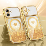 Custodia per telefono magnetica con cornice ondulata a forma di stella, diamante, galvanizzato, TPU, glitter e cuore., For iPhone 16 Pro, For iPhone 16
