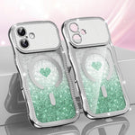 Custodia per telefono magnetica con cornice ondulata a forma di stella, diamante, galvanizzato, TPU, glitter e cuore., For iPhone 16 Pro, For iPhone 16