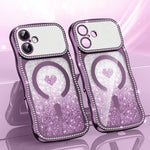 Custodia per telefono magnetica con cornice ondulata a forma di stella, diamante, galvanizzato, TPU, glitter e cuore., For iPhone 16 Pro, For iPhone 16