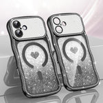 Custodia per telefono magnetica con cornice ondulata a forma di stella, diamante, galvanizzato, TPU, glitter e cuore., For iPhone 16 Pro, For iPhone 16