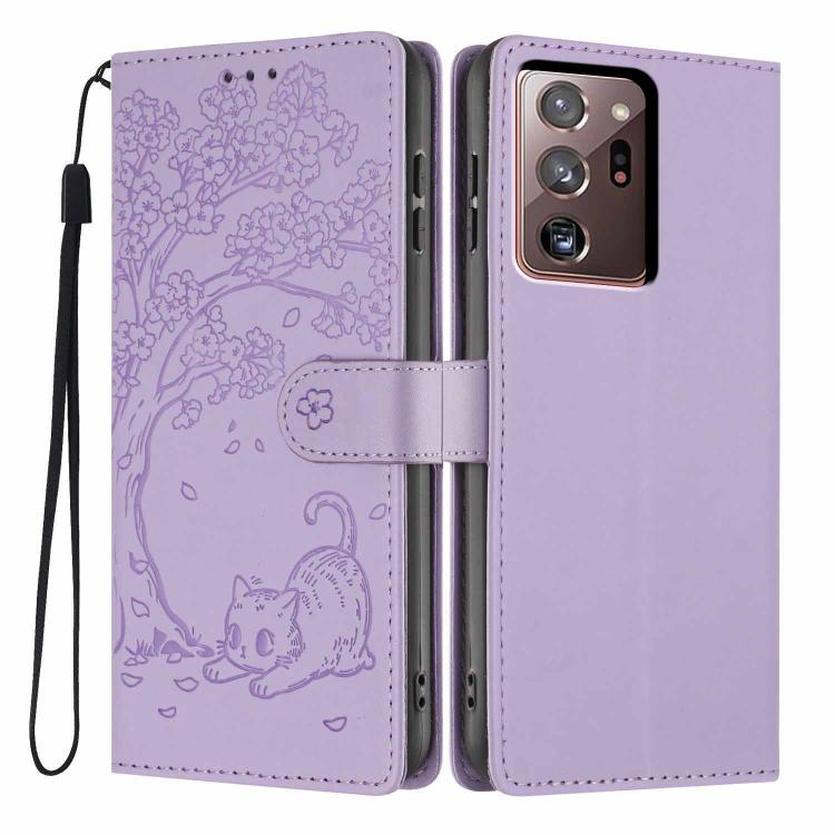 Custodia per telefono in ecopelle con stampa a rilievo di gatto sugli alberi, For Samsung Galaxy Note20, For Samsung Galaxy Note20 Ultra, For Samsung Galaxy S20 Ultra