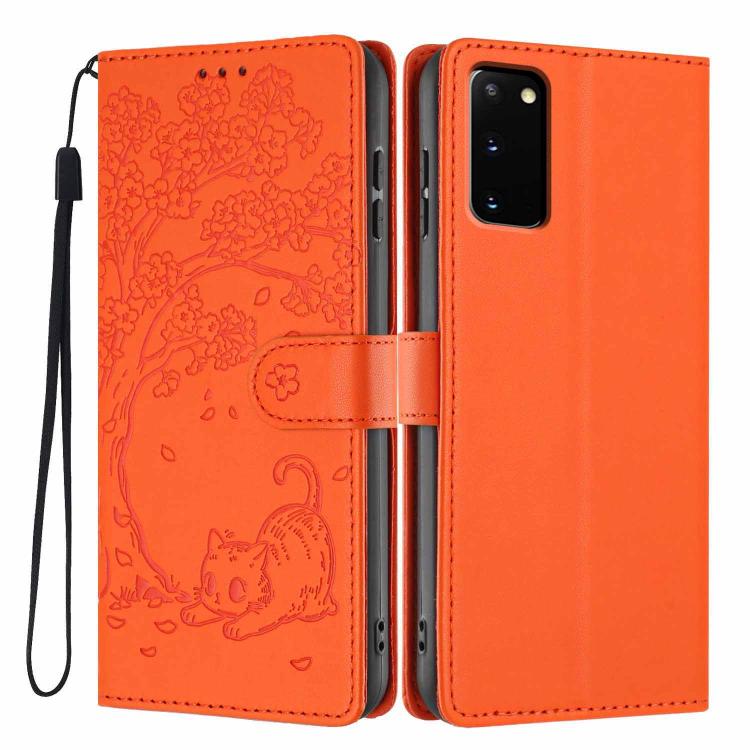 Custodia per telefono in ecopelle con stampa a rilievo di gatto sugli alberi, For Samsung Galaxy S20, For Samsung Galaxy S20+