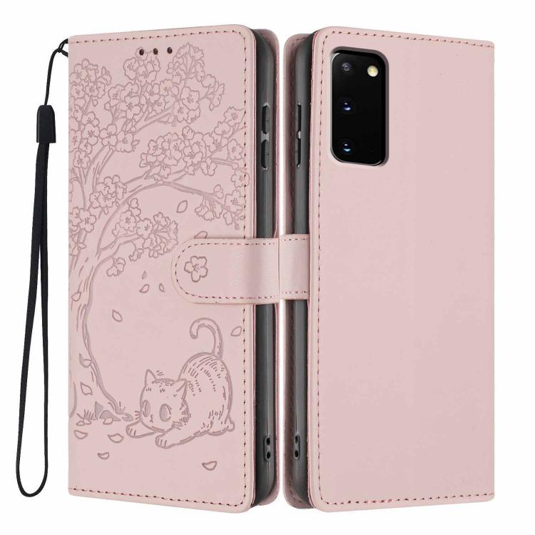Custodia per telefono in ecopelle con stampa a rilievo di gatto sugli alberi, For Samsung Galaxy S20, For Samsung Galaxy S20+