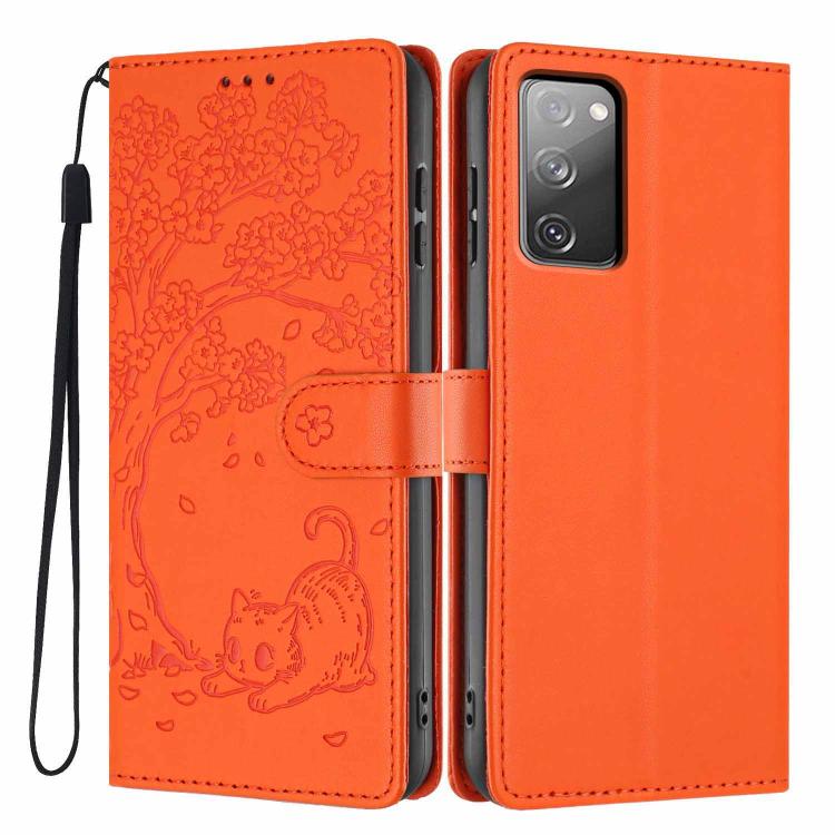 Custodia per telefono in ecopelle con stampa a rilievo di gatto sugli alberi, For Samsung Galaxy S23 5G, For Samsung Galaxy S20 FE, For Samsung Galaxy S22 Ultra 5G