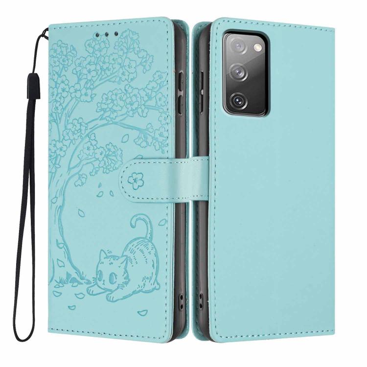 Custodia per telefono in ecopelle con stampa a rilievo di gatto sugli alberi, For Samsung Galaxy S23 5G, For Samsung Galaxy S20 FE, For Samsung Galaxy S22 Ultra 5G