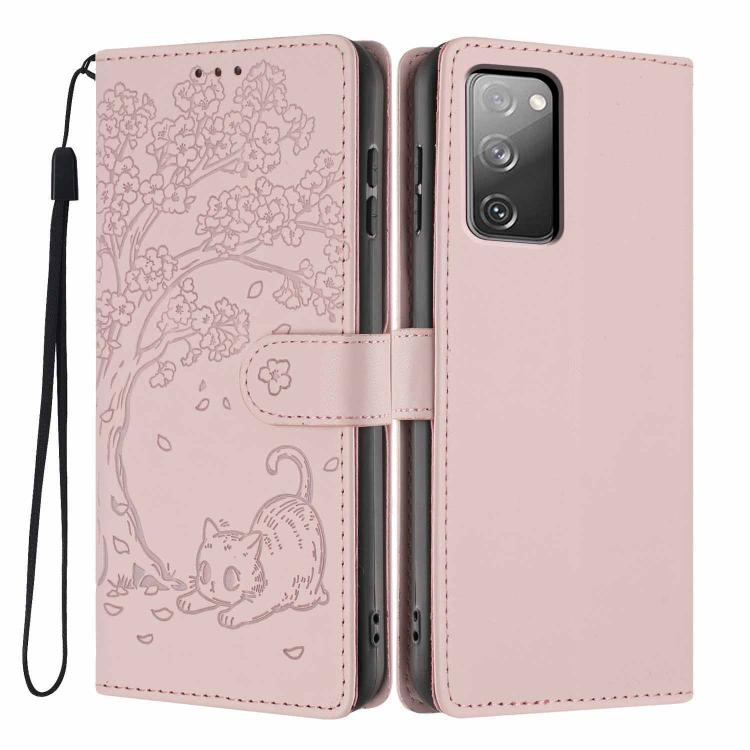 Custodia per telefono in ecopelle con stampa a rilievo di gatto sugli alberi, For Samsung Galaxy S23 5G, For Samsung Galaxy S20 FE, For Samsung Galaxy S22 Ultra 5G