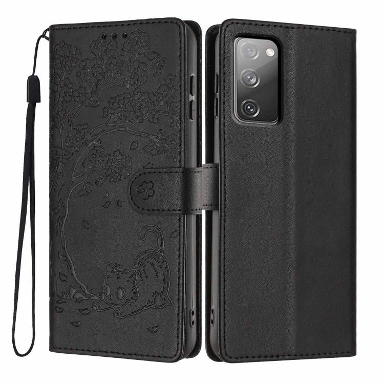 Custodia per telefono in ecopelle con stampa a rilievo di gatto sugli alberi, For Samsung Galaxy S23 5G, For Samsung Galaxy S20 FE, For Samsung Galaxy S22 Ultra 5G