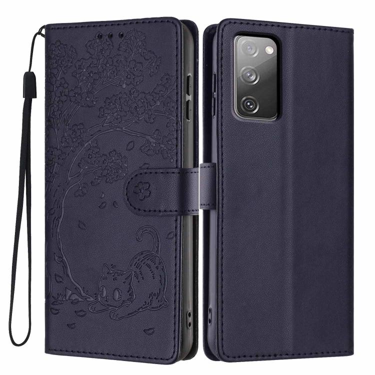 Custodia per telefono in ecopelle con stampa a rilievo di gatto sugli alberi, For Samsung Galaxy S23 5G, For Samsung Galaxy S20 FE, For Samsung Galaxy S22 Ultra 5G
