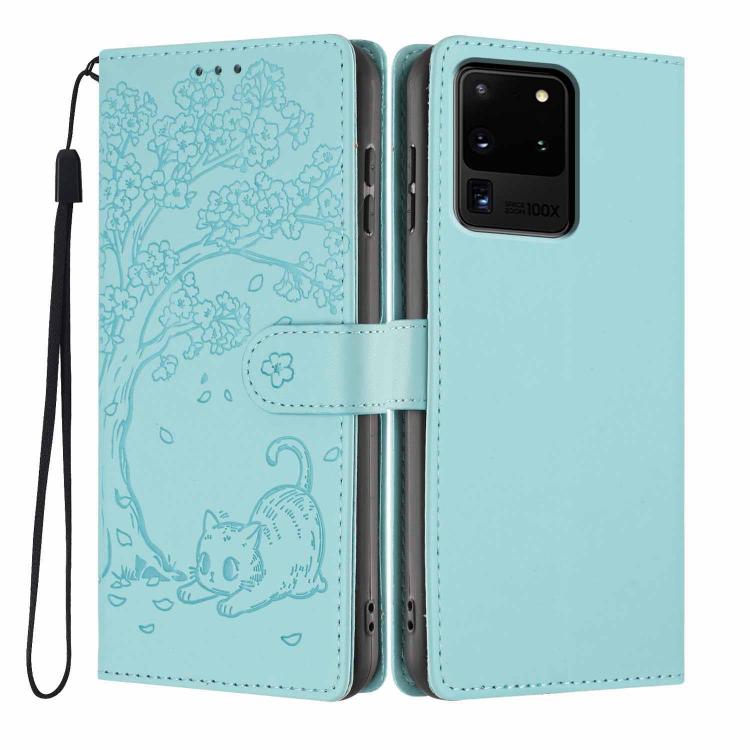Custodia per telefono in ecopelle con stampa a rilievo di gatto sugli alberi, For Samsung Galaxy Note20, For Samsung Galaxy Note20 Ultra, For Samsung Galaxy S20 Ultra