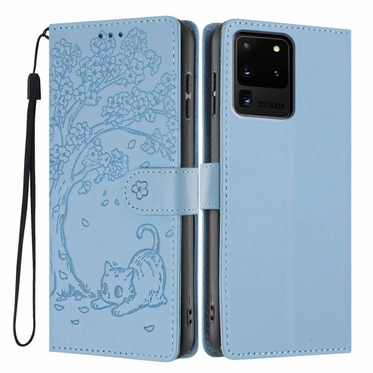 Custodia per telefono in ecopelle con stampa a rilievo di gatto sugli alberi, For Samsung Galaxy Note20, For Samsung Galaxy Note20 Ultra, For Samsung Galaxy S20 Ultra