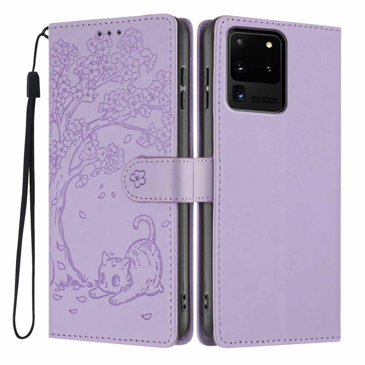 Custodia per telefono in ecopelle con stampa a rilievo di gatto sugli alberi, For Samsung Galaxy Note20, For Samsung Galaxy Note20 Ultra, For Samsung Galaxy S20 Ultra