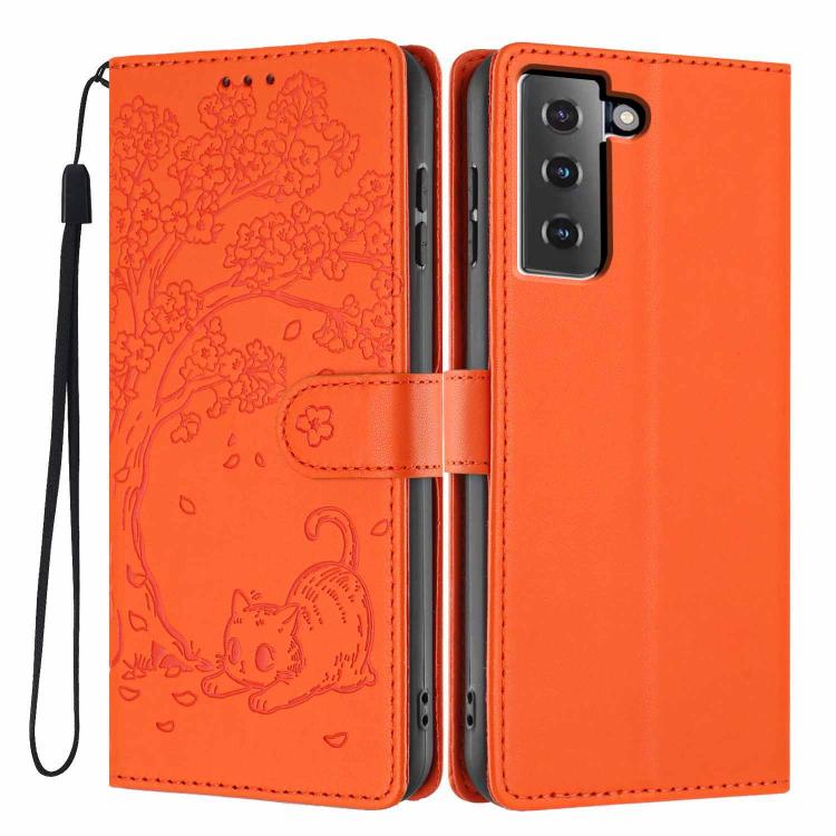 Custodia per telefono in ecopelle con stampa a rilievo di gatto sugli alberi, For Samsung Galaxy S21 5G, For Samsung Galaxy S21+ 5G, For Samsung Galaxy S21 Ultra 5G