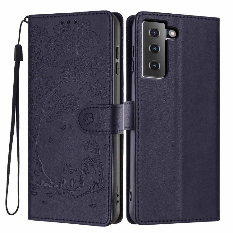 Custodia per telefono in ecopelle con stampa a rilievo di gatto sugli alberi, For Samsung Galaxy S21 5G, For Samsung Galaxy S21+ 5G, For Samsung Galaxy S21 Ultra 5G