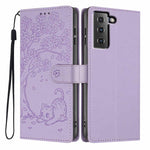 Custodia per telefono in ecopelle con stampa a rilievo di gatto sugli alberi, For Samsung Galaxy S21 5G, For Samsung Galaxy S21+ 5G, For Samsung Galaxy S21 Ultra 5G