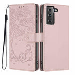 Custodia per telefono in ecopelle con stampa a rilievo di gatto sugli alberi, For Samsung Galaxy S22+ 5G, For Samsung Galaxy S22 5G, For Samsung Galaxy S21 FE 5G