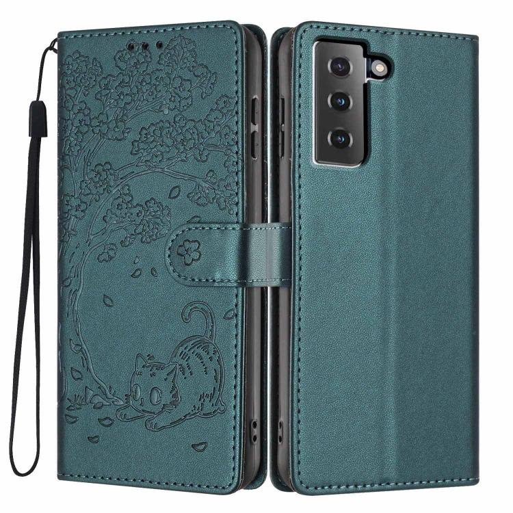 Custodia per telefono in ecopelle con stampa a rilievo di gatto sugli alberi, For Samsung Galaxy S22+ 5G, For Samsung Galaxy S22 5G, For Samsung Galaxy S21 FE 5G
