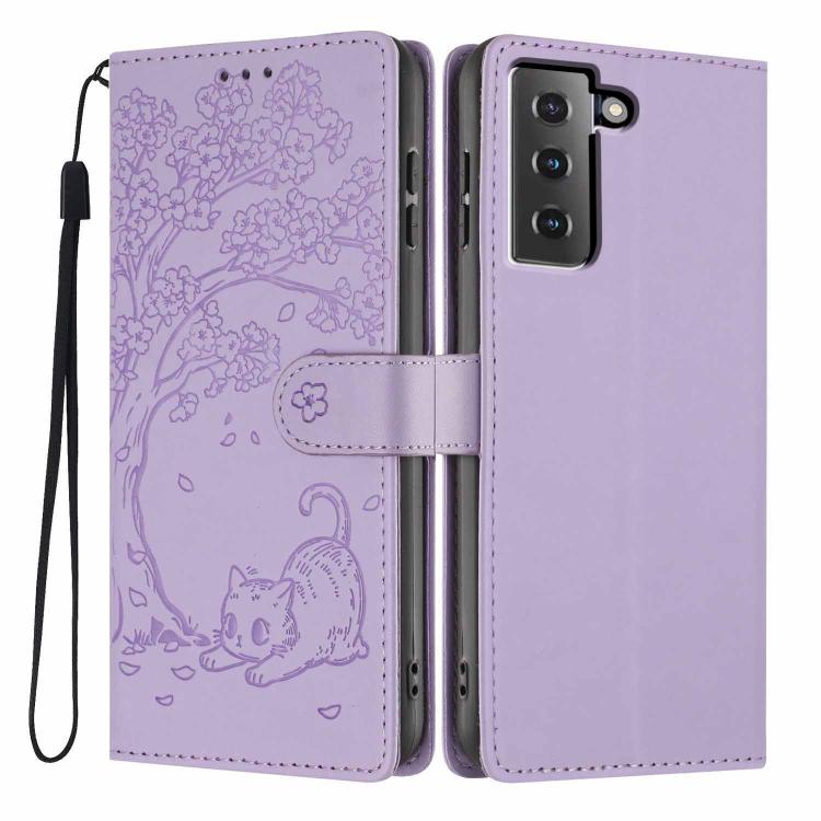 Custodia per telefono in ecopelle con stampa a rilievo di gatto sugli alberi, For Samsung Galaxy S22+ 5G, For Samsung Galaxy S22 5G, For Samsung Galaxy S21 FE 5G