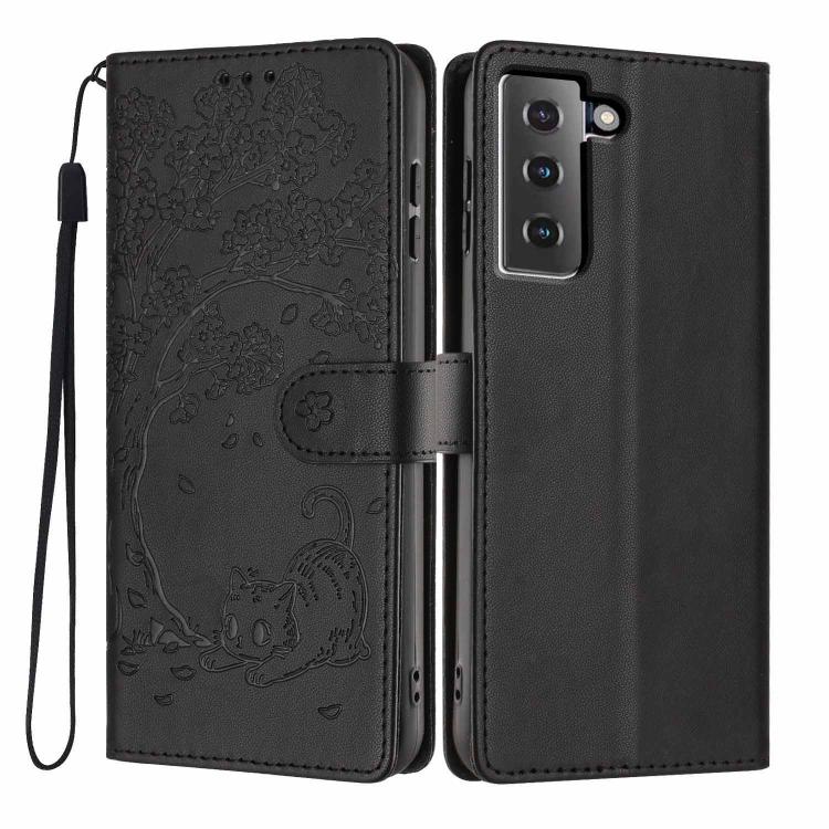 Custodia per telefono in ecopelle con stampa a rilievo di gatto sugli alberi, For Samsung Galaxy S21 5G, For Samsung Galaxy S21+ 5G, For Samsung Galaxy S21 Ultra 5G