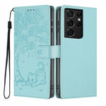 Custodia per telefono in ecopelle con stampa a rilievo di gatto sugli alberi, For Samsung Galaxy S21 5G, For Samsung Galaxy S21+ 5G, For Samsung Galaxy S21 Ultra 5G