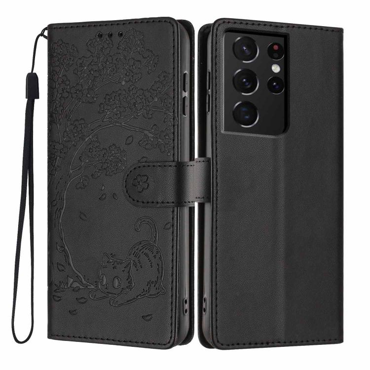 Custodia per telefono in ecopelle con stampa a rilievo di gatto sugli alberi, For Samsung Galaxy S21 5G, For Samsung Galaxy S21+ 5G, For Samsung Galaxy S21 Ultra 5G