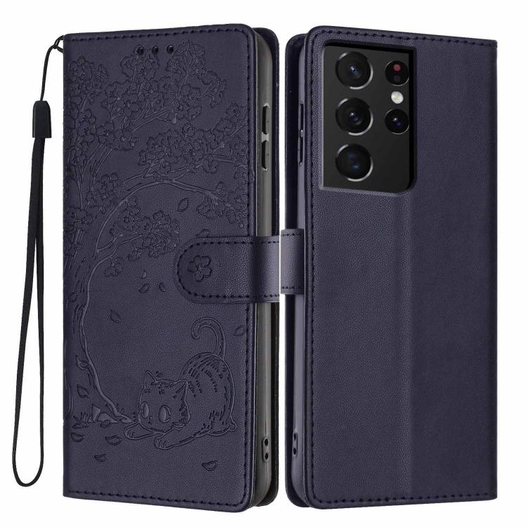 Custodia per telefono in ecopelle con stampa a rilievo di gatto sugli alberi, For Samsung Galaxy S21 5G, For Samsung Galaxy S21+ 5G, For Samsung Galaxy S21 Ultra 5G