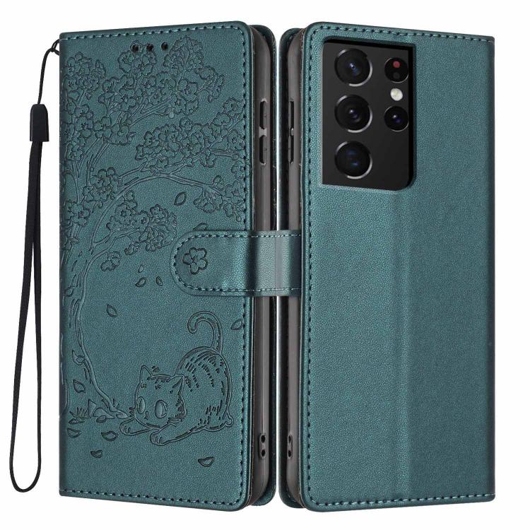Custodia per telefono in ecopelle con stampa a rilievo di gatto sugli alberi, For Samsung Galaxy S21 5G, For Samsung Galaxy S21+ 5G, For Samsung Galaxy S21 Ultra 5G