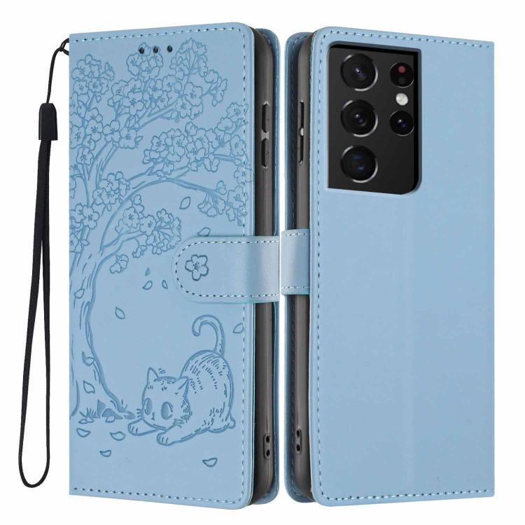 Custodia per telefono in ecopelle con stampa a rilievo di gatto sugli alberi, For Samsung Galaxy S21 5G, For Samsung Galaxy S21+ 5G, For Samsung Galaxy S21 Ultra 5G