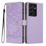 Custodia per telefono in ecopelle con stampa a rilievo di gatto sugli alberi, For Samsung Galaxy S21 5G, For Samsung Galaxy S21+ 5G, For Samsung Galaxy S21 Ultra 5G