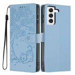 Custodia per telefono in ecopelle con stampa a rilievo di gatto sugli alberi, For Samsung Galaxy S22+ 5G, For Samsung Galaxy S22 5G, For Samsung Galaxy S21 FE 5G