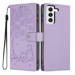 Custodia per telefono in ecopelle con stampa a rilievo di gatto sugli alberi, For Samsung Galaxy S22+ 5G, For Samsung Galaxy S22 5G, For Samsung Galaxy S21 FE 5G