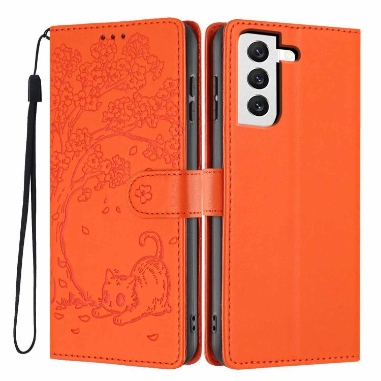 Custodia per telefono in ecopelle con stampa a rilievo di gatto sugli alberi, For Samsung Galaxy S22+ 5G, For Samsung Galaxy S22 5G, For Samsung Galaxy S21 FE 5G