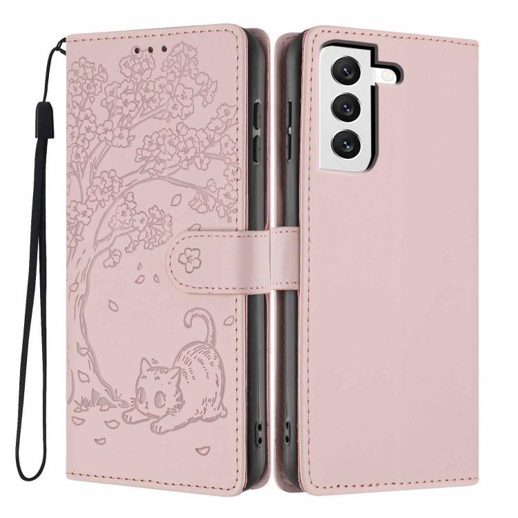 Custodia per telefono in ecopelle con stampa a rilievo di gatto sugli alberi, For Samsung Galaxy S22+ 5G, For Samsung Galaxy S22 5G, For Samsung Galaxy S21 FE 5G