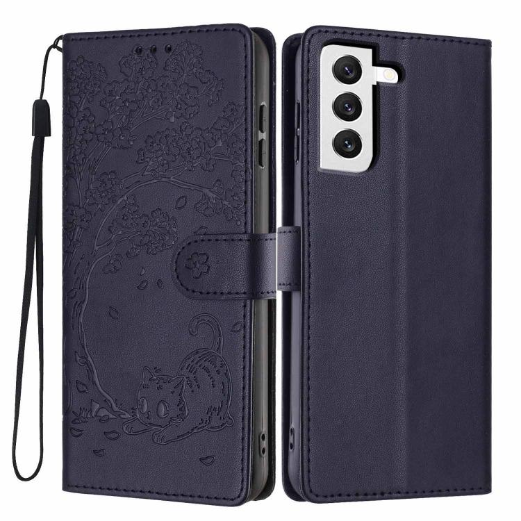 Custodia per telefono in ecopelle con stampa a rilievo di gatto sugli alberi, For Samsung Galaxy S22+ 5G, For Samsung Galaxy S22 5G, For Samsung Galaxy S21 FE 5G
