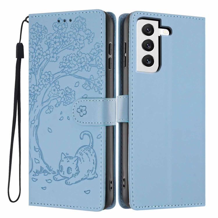 Custodia per telefono in ecopelle con stampa a rilievo di gatto sugli alberi, For Samsung Galaxy S22+ 5G, For Samsung Galaxy S22 5G, For Samsung Galaxy S21 FE 5G