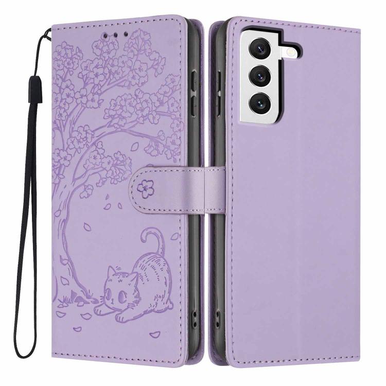 Custodia per telefono in ecopelle con stampa a rilievo di gatto sugli alberi, For Samsung Galaxy S22+ 5G, For Samsung Galaxy S22 5G, For Samsung Galaxy S21 FE 5G
