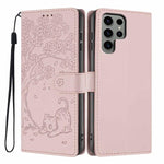 Custodia per telefono in ecopelle con stampa a rilievo di gatto sugli alberi, For Samsung Galaxy S23 5G, For Samsung Galaxy S20 FE, For Samsung Galaxy S22 Ultra 5G