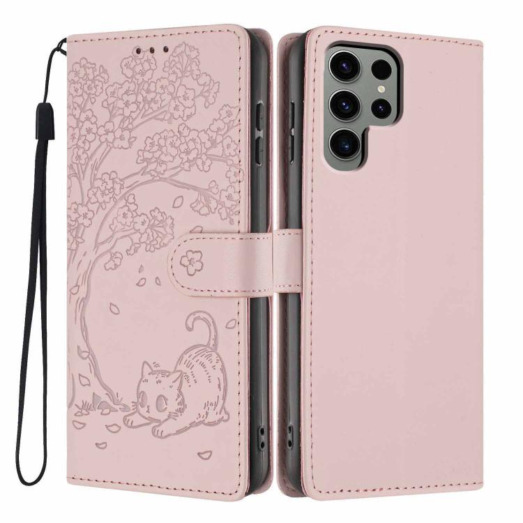 Custodia per telefono in ecopelle con stampa a rilievo di gatto sugli alberi, For Samsung Galaxy S23 5G, For Samsung Galaxy S20 FE, For Samsung Galaxy S22 Ultra 5G