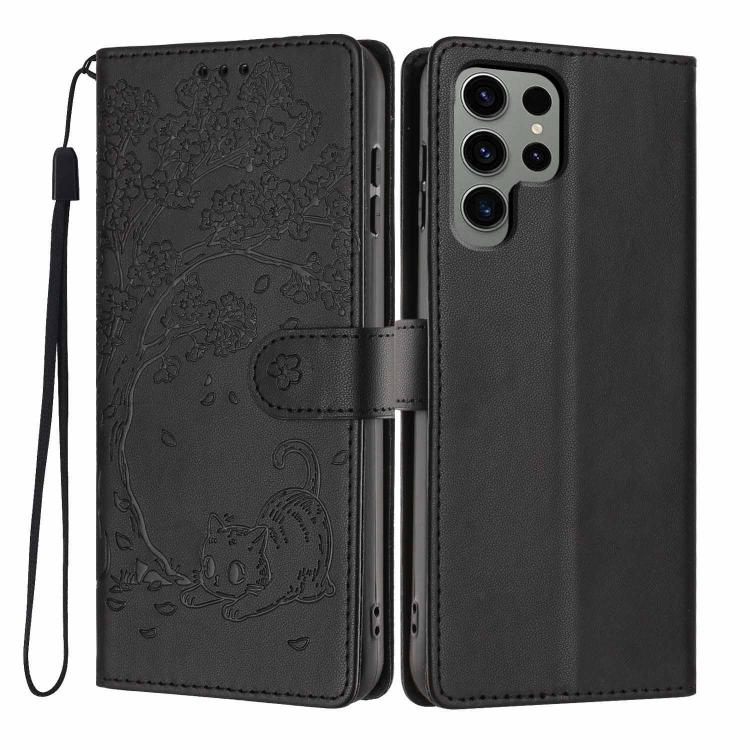 Custodia per telefono in ecopelle con stampa a rilievo di gatto sugli alberi, For Samsung Galaxy S23 5G, For Samsung Galaxy S20 FE, For Samsung Galaxy S22 Ultra 5G