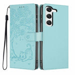 Custodia per telefono in ecopelle con stampa a rilievo di gatto sugli alberi, For Samsung Galaxy S23 FE 5G, For Samsung Galaxy S23 Ultra 5G, For Samsung Galaxy S23+ 5G