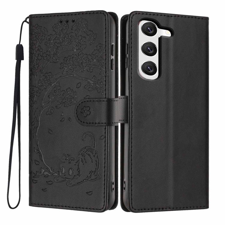 Custodia per telefono in ecopelle con stampa a rilievo di gatto sugli alberi, For Samsung Galaxy S23 FE 5G, For Samsung Galaxy S23 Ultra 5G, For Samsung Galaxy S23+ 5G