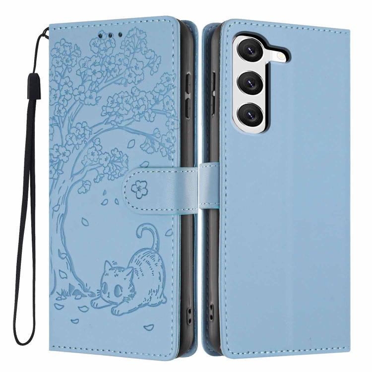 Custodia per telefono in ecopelle con stampa a rilievo di gatto sugli alberi, For Samsung Galaxy S23 FE 5G, For Samsung Galaxy S23 Ultra 5G, For Samsung Galaxy S23+ 5G