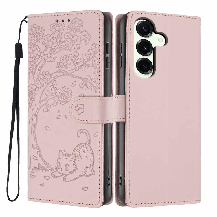 Custodia per telefono in ecopelle con stampa a rilievo di gatto sugli alberi, For Samsung Galaxy S23 FE 5G, For Samsung Galaxy S23 Ultra 5G, For Samsung Galaxy S23+ 5G