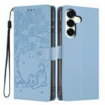 Custodia per telefono in ecopelle con stampa a rilievo di gatto sugli alberi, For Samsung Galaxy S23 FE 5G, For Samsung Galaxy S23 Ultra 5G, For Samsung Galaxy S23+ 5G