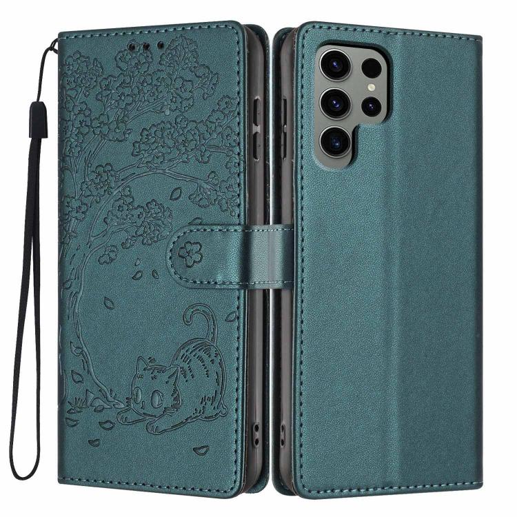 Custodia per telefono in ecopelle con stampa a rilievo di gatto sugli alberi, For Samsung Galaxy S23 FE 5G, For Samsung Galaxy S23 Ultra 5G, For Samsung Galaxy S23+ 5G