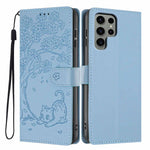Custodia per telefono in ecopelle con stampa a rilievo di gatto sugli alberi, For Samsung Galaxy S23 FE 5G, For Samsung Galaxy S23 Ultra 5G, For Samsung Galaxy S23+ 5G