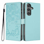Custodia per telefono in ecopelle con stampa a rilievo di gatto sugli alberi, For Samsung Galaxy S24 Ultra 5G, For Samsung Galaxy S24+ 5G, For Samsung Galaxy S24 5G