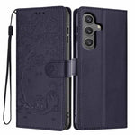 Custodia per telefono in ecopelle con stampa a rilievo di gatto sugli alberi, For Samsung Galaxy S24 Ultra 5G, For Samsung Galaxy S24+ 5G, For Samsung Galaxy S24 5G