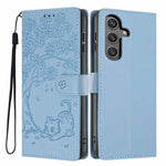 Custodia per telefono in ecopelle con stampa a rilievo di gatto sugli alberi, For Samsung Galaxy S24 Ultra 5G, For Samsung Galaxy S24+ 5G, For Samsung Galaxy S24 5G